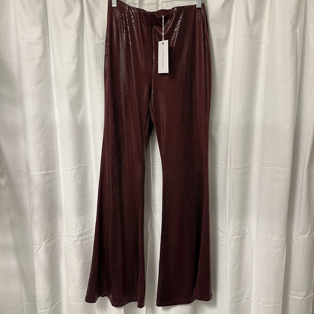NWT Adrienne Burgundy Snake Print Free People Inspired Pull On Flare Pants MED